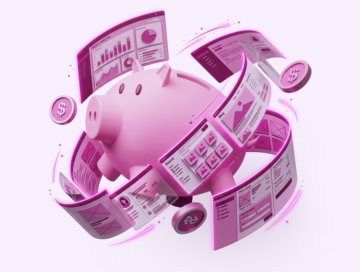 Imagine cu pușculiță înconjurată de design de website pentru a reprezenta costul unui website.