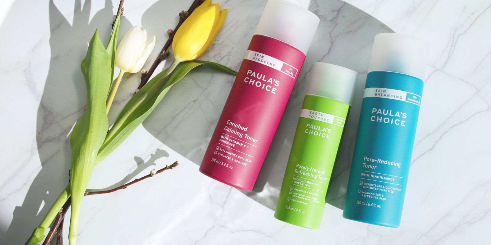Lifestyle image of Paula’s Choice products on bathroom counter.