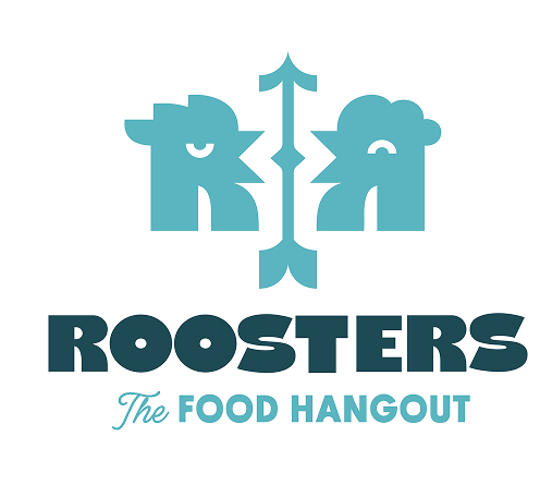 Logo Roosters și elemente de identitate vizuală pentru un brand de fried chicken
